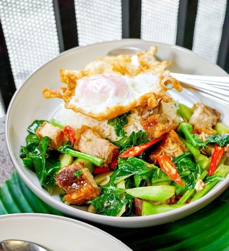 Crispy Pork Stir-fried Kale With Rice